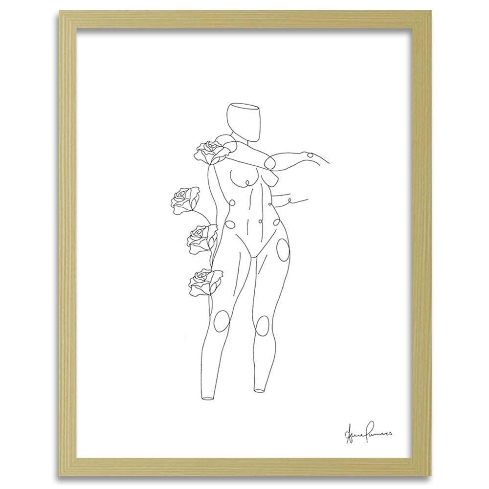 Glezna bēšā rāmī - Woman And Roses Minimalism Home Trends DECO