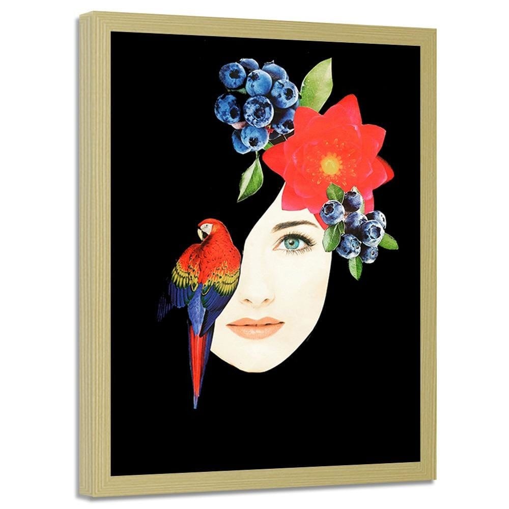 Glezna bēšā rāmī - Woman Face With Flowers Home Trends DECO