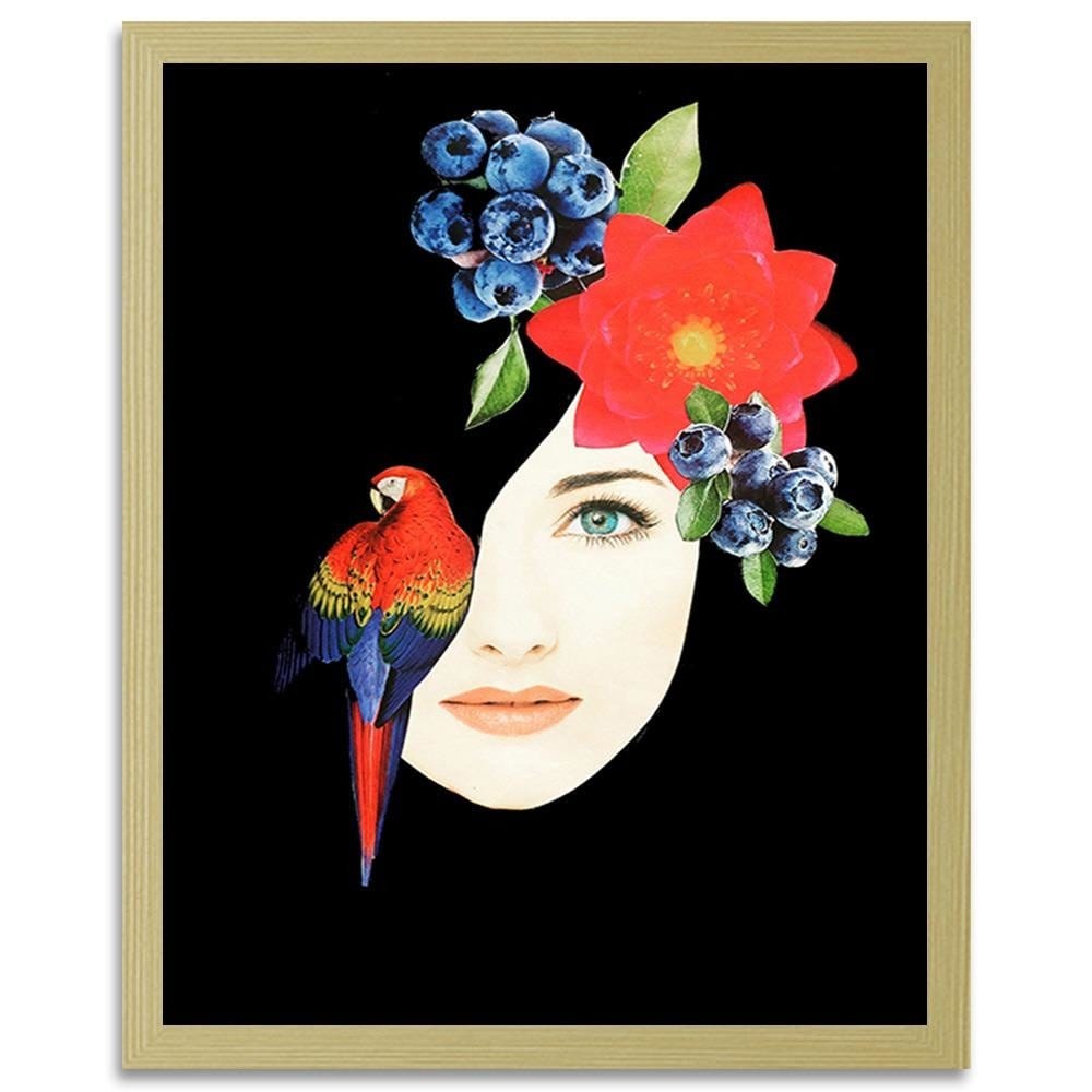 Glezna bēšā rāmī - Woman Face With Flowers Home Trends DECO