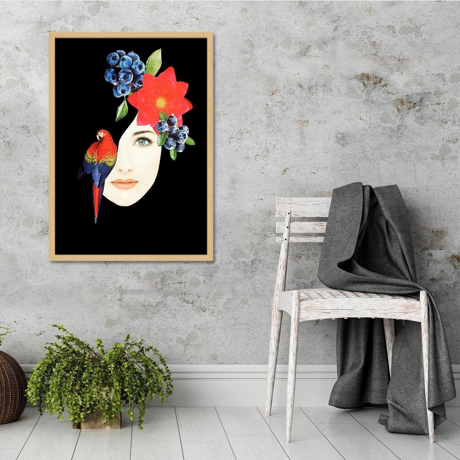Glezna bēšā rāmī - Woman Face With Flowers Home Trends DECO