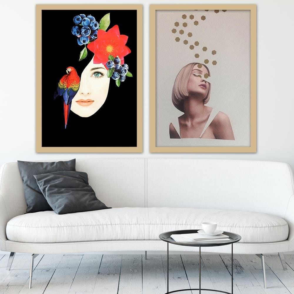 Glezna bēšā rāmī - Woman Face With Flowers Home Trends DECO