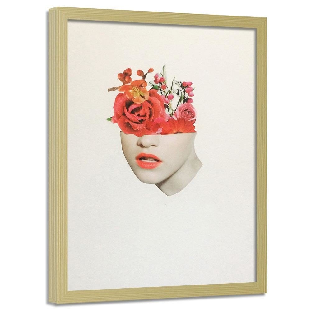 Glezna bēšā rāmī - Woman Face With Red Roses Home Trends DECO