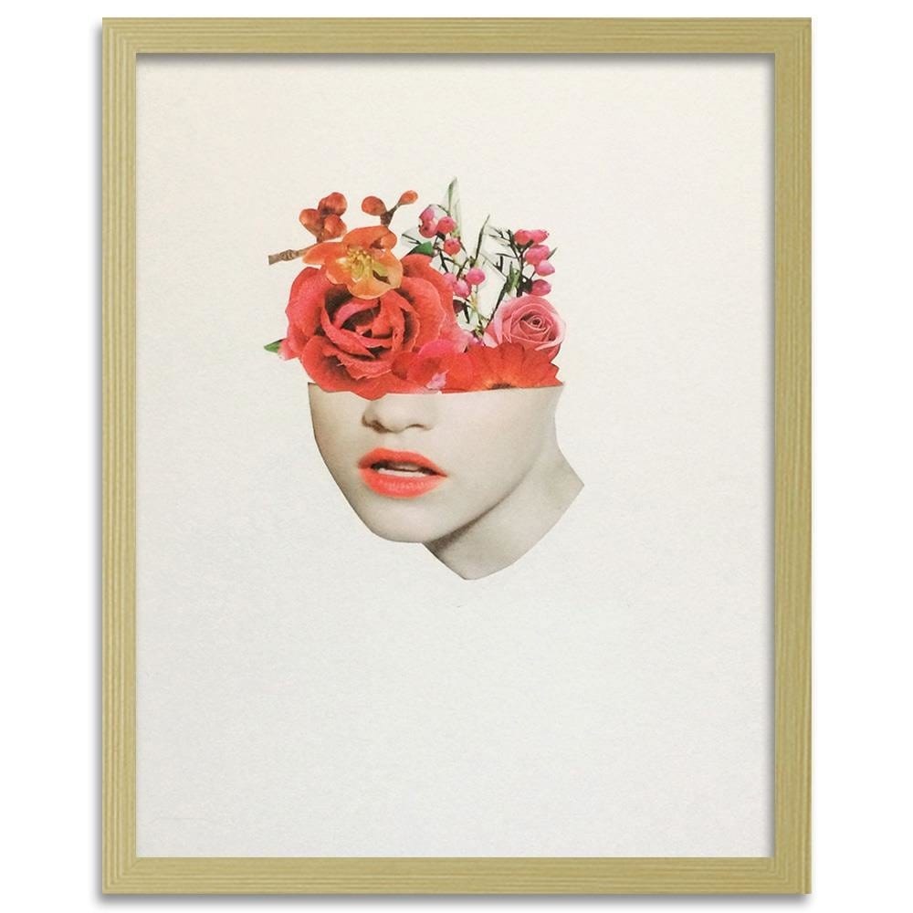 Glezna bēšā rāmī - Woman Face With Red Roses Home Trends DECO