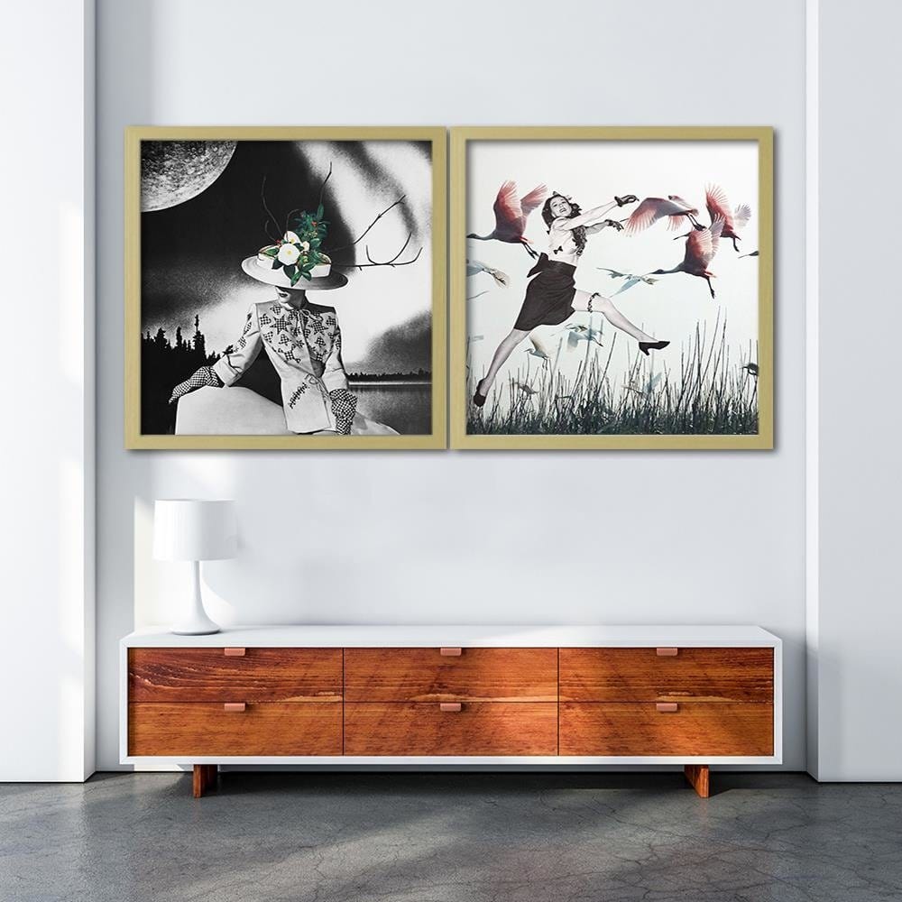 Glezna bēšā rāmī - Woman In Hat With Flowers Home Trends DECO