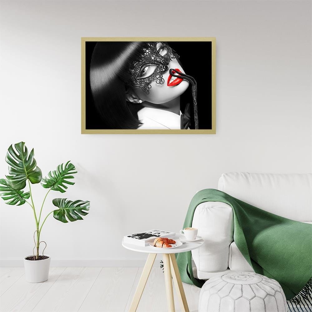 Glezna bēšā rāmī - Woman In The Mask Home Trends DECO