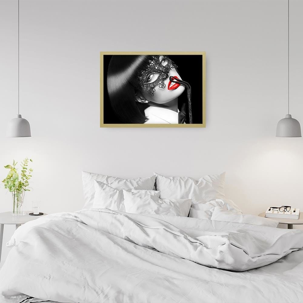 Glezna bēšā rāmī - Woman In The Mask Home Trends DECO