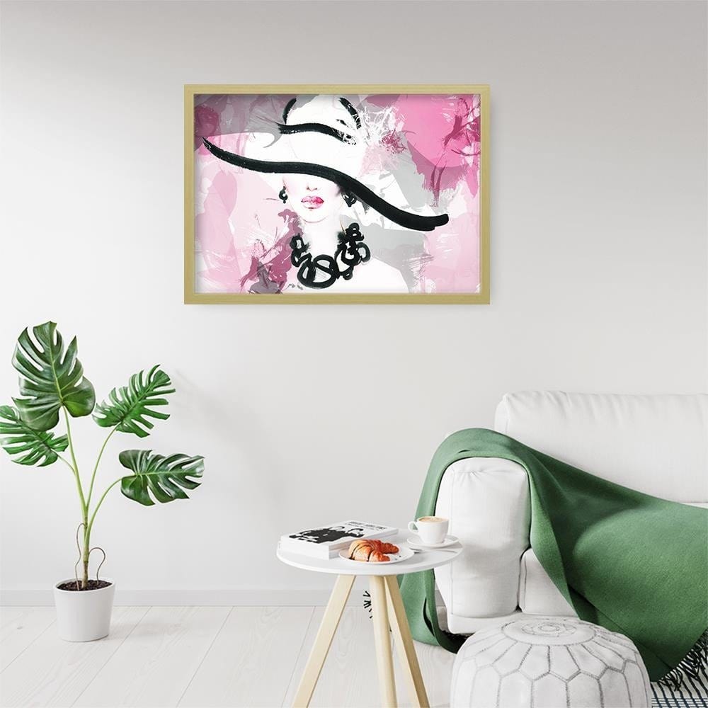 Glezna bēšā rāmī - Woman Pink Abstraction Home Trends DECO