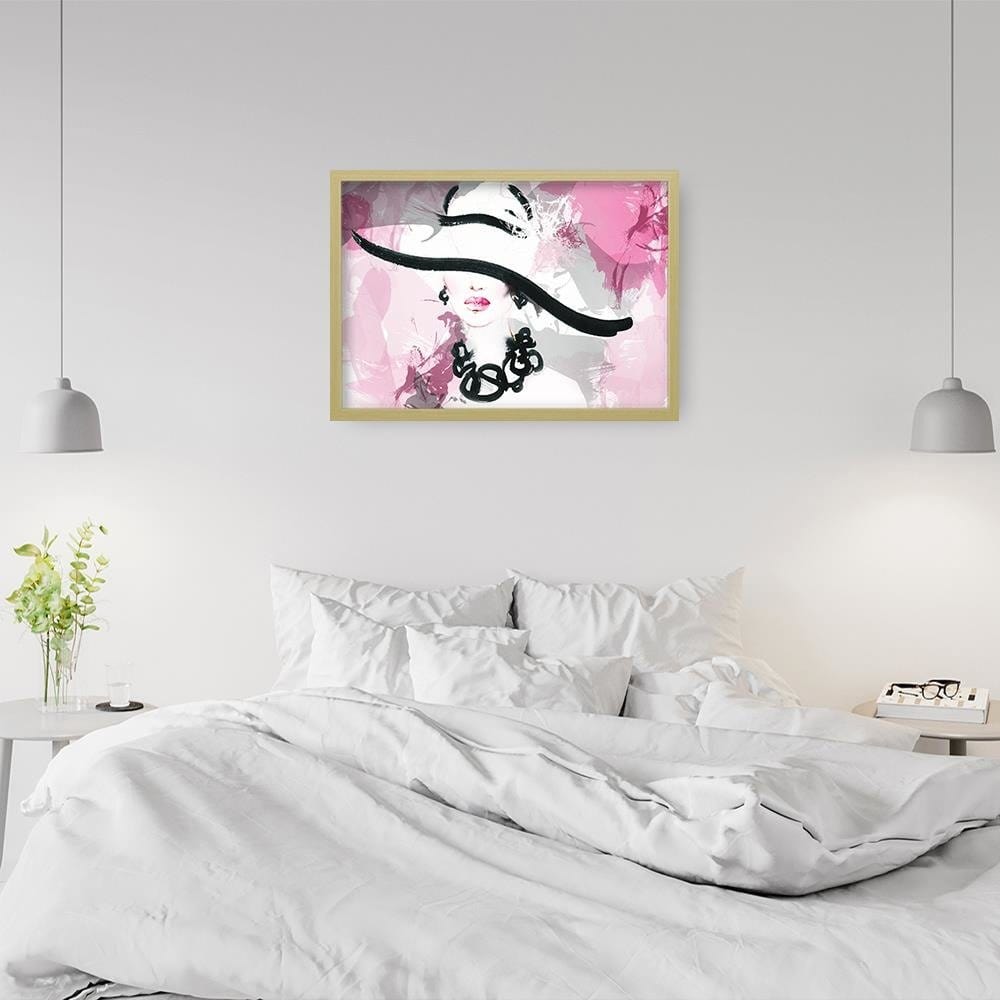 Glezna bēšā rāmī - Woman Pink Abstraction Home Trends DECO