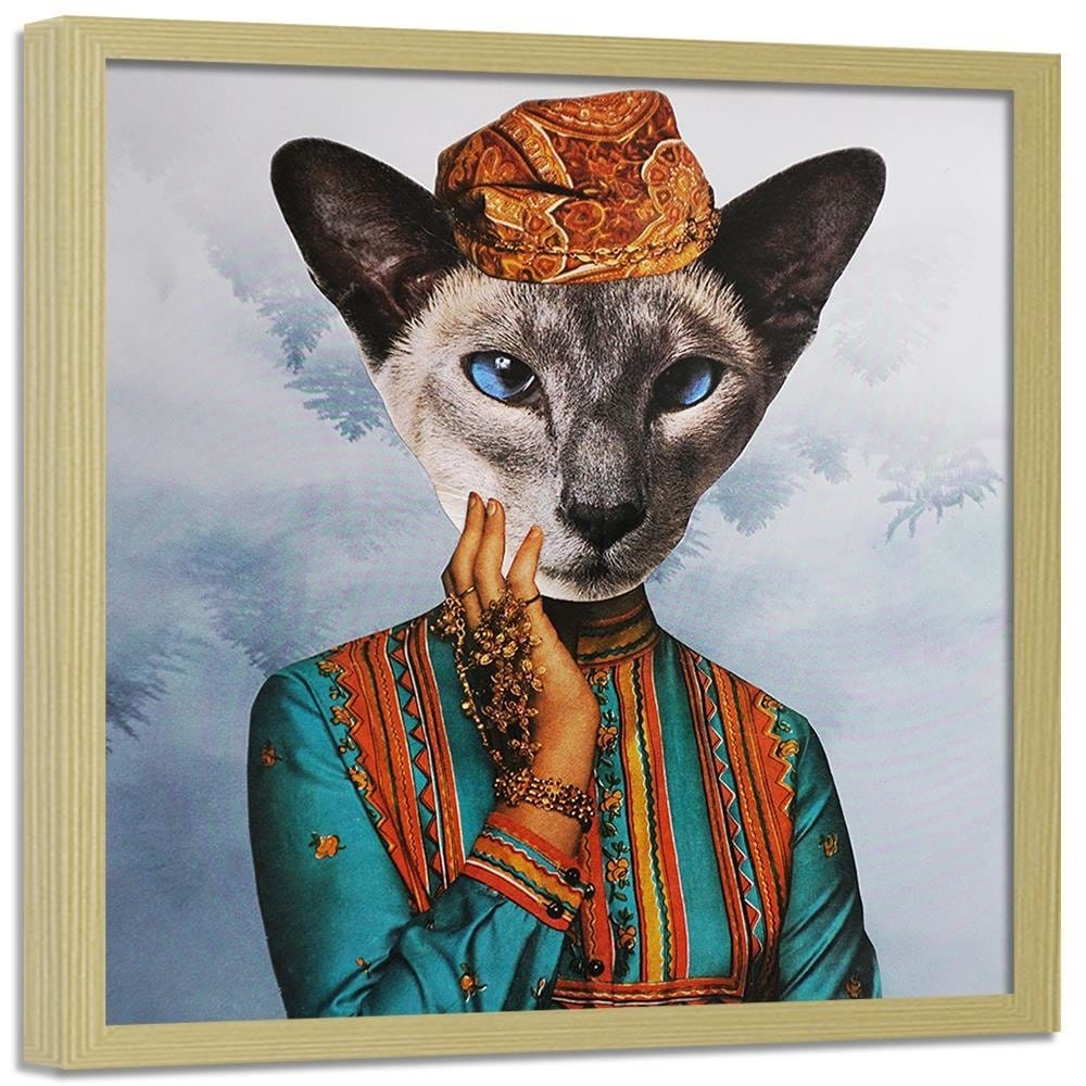 Glezna bēšā rāmī - Woman With A Cat's Head Home Trends DECO
