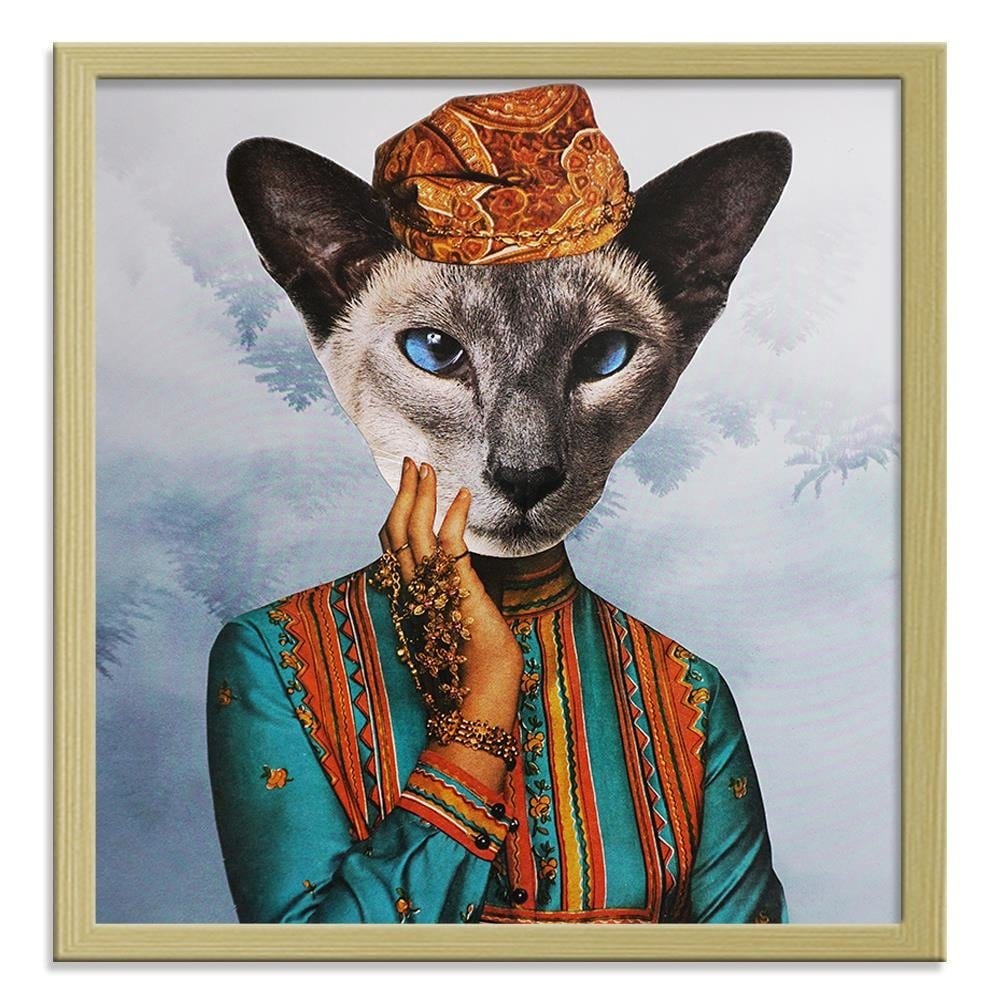 Glezna bēšā rāmī - Woman With A Cat's Head Home Trends DECO