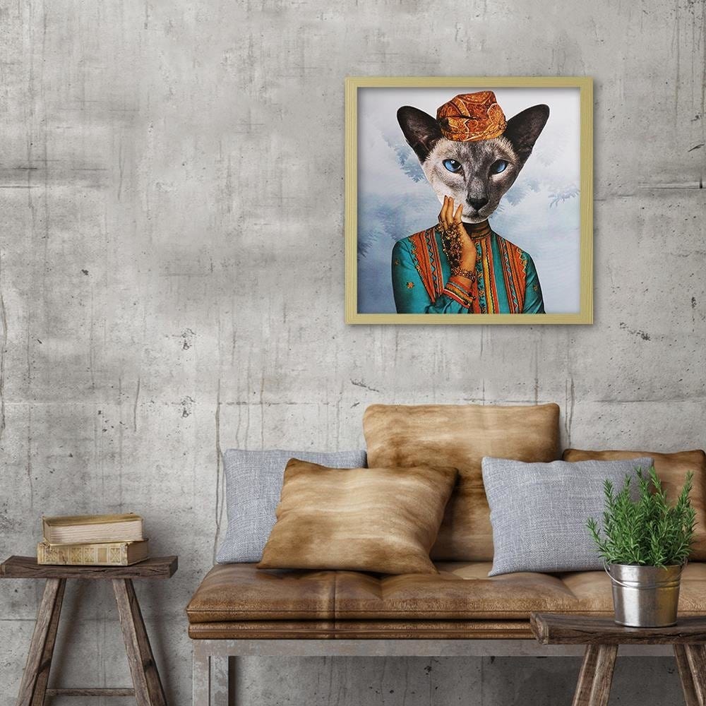 Glezna bēšā rāmī - Woman With A Cat's Head Home Trends DECO