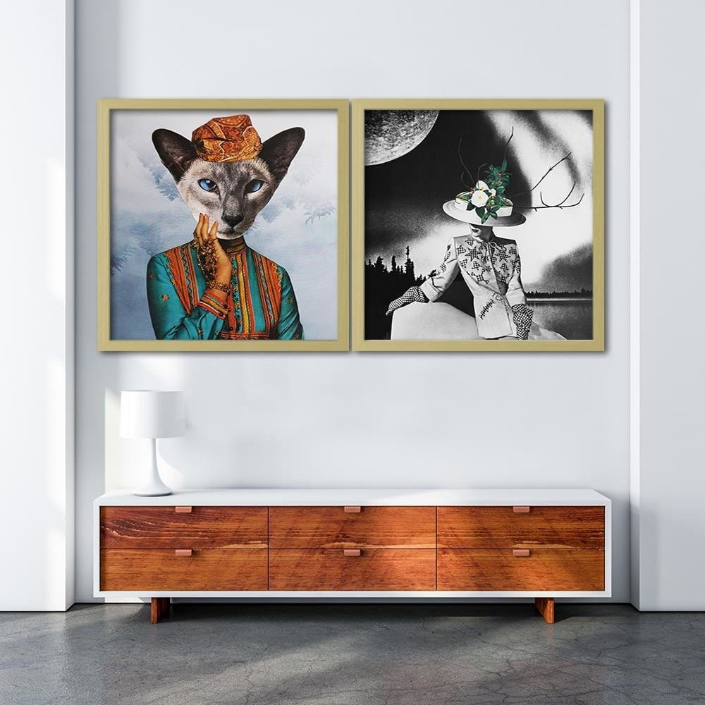 Glezna bēšā rāmī - Woman With A Cat's Head Home Trends DECO
