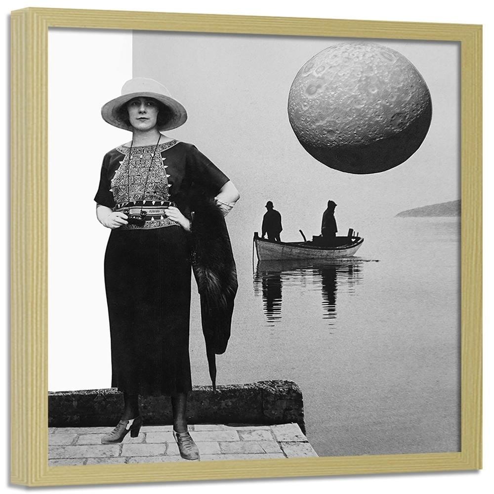 Glezna bēšā rāmī - Woman With Binoculars Home Trends DECO