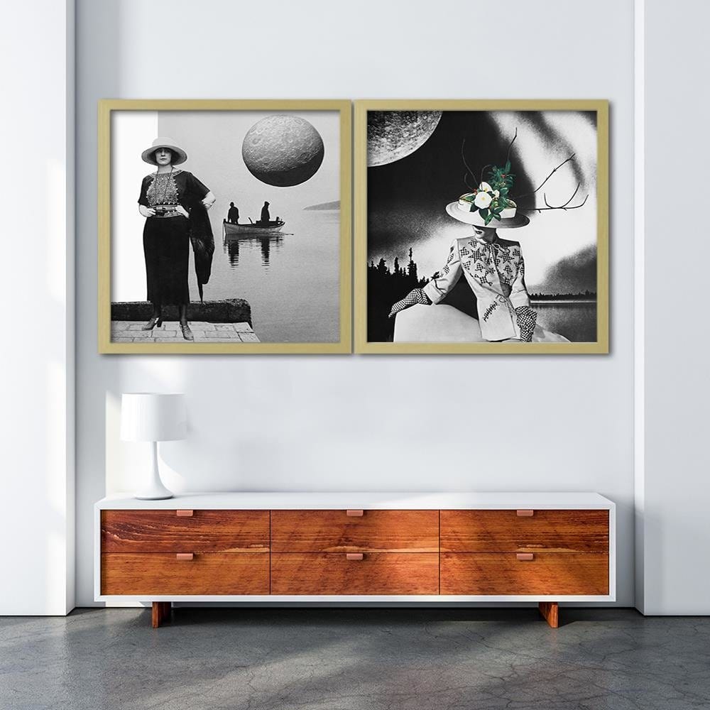 Glezna bēšā rāmī - Woman With Binoculars Home Trends DECO