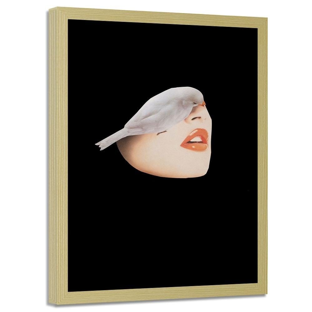 Glezna bēšā rāmī - Woman With Bird Black Home Trends DECO