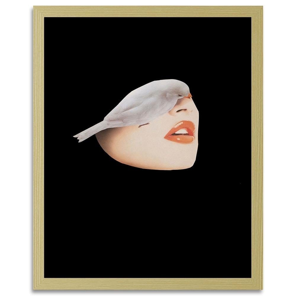Glezna bēšā rāmī - Woman With Bird Black Home Trends DECO