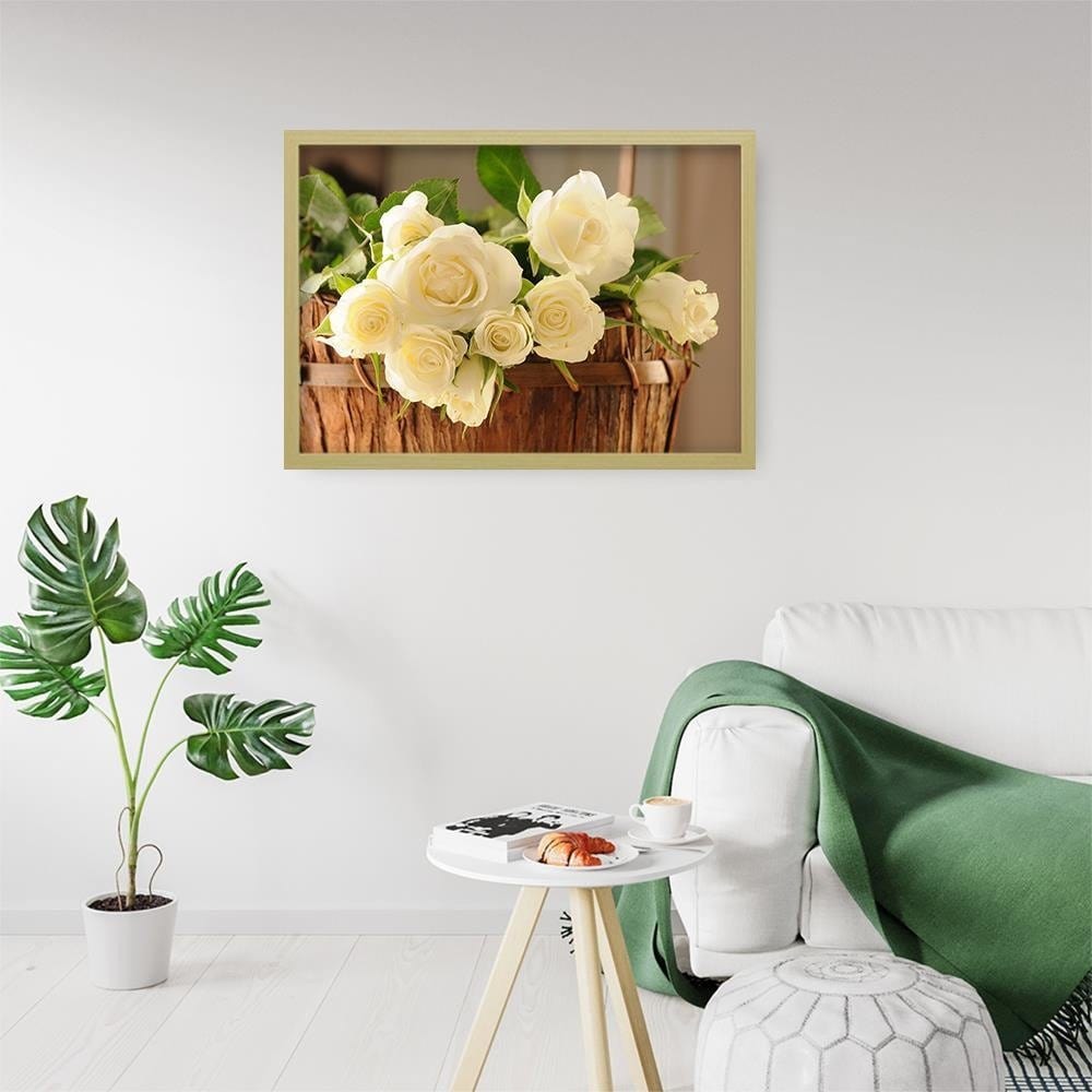 Glezna bēšā rāmī - Yellow Flowers In The Basket Home Trends DECO