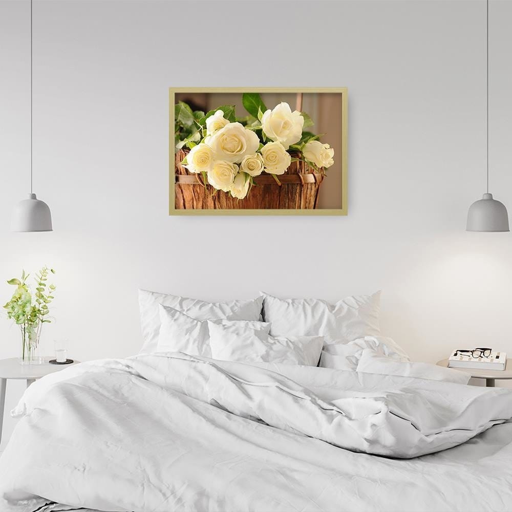 Glezna bēšā rāmī - Yellow Flowers In The Basket Home Trends DECO