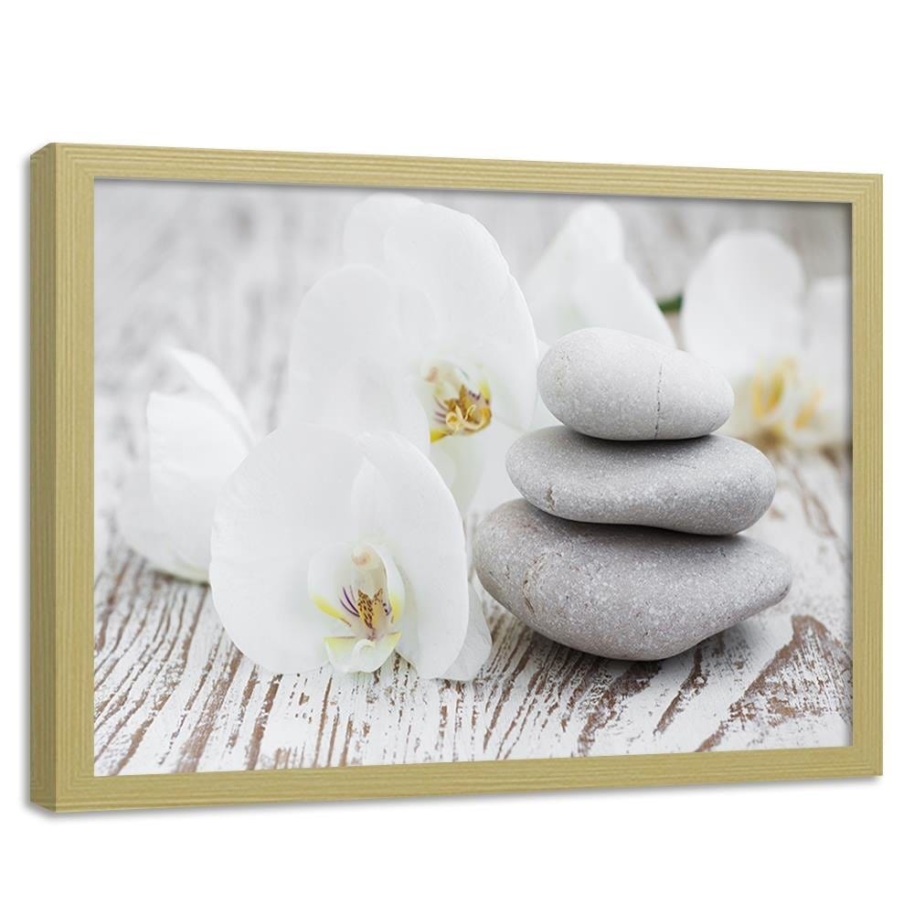 Glezna bēšā rāmī - Zen Flowers And Stones Home Trends DECO