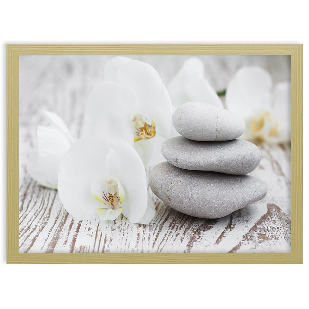 Glezna bēšā rāmī - Zen Flowers And Stones Home Trends DECO