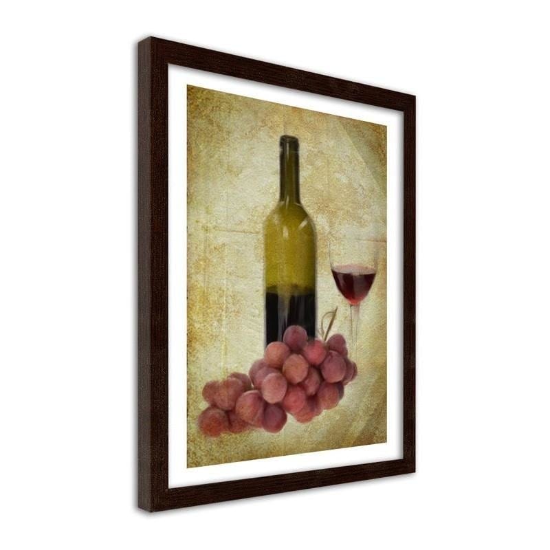Glezna brūnā rāmī - A bottle of wine and grapes Home Trends DECO