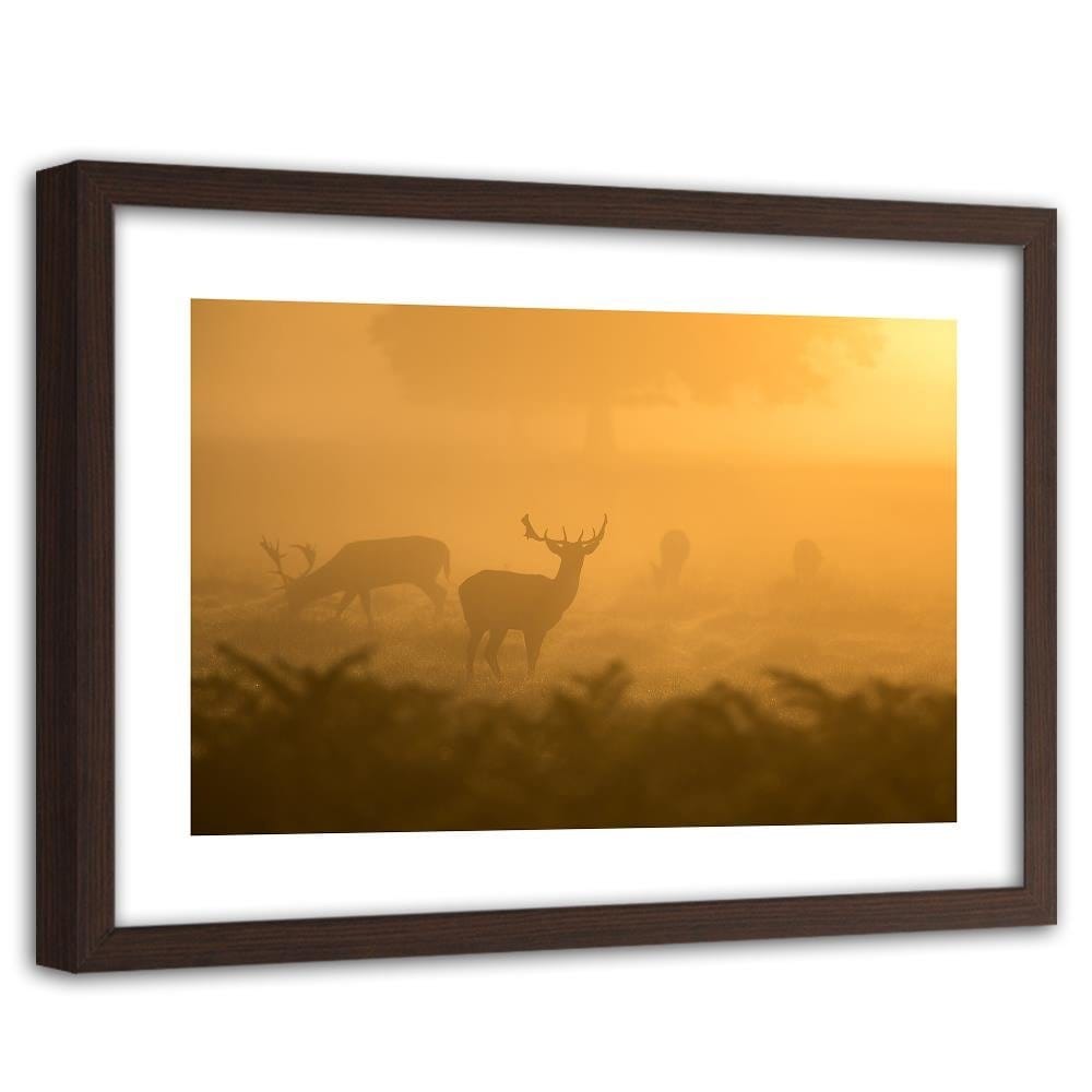 Glezna brūnā rāmī - A Herd Of Deer At Dawn Home Trends DECO