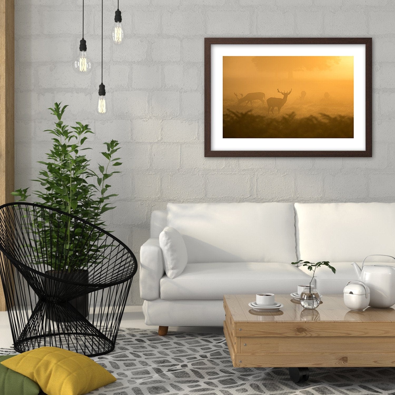 Glezna brūnā rāmī - A Herd Of Deer At Dawn Home Trends DECO