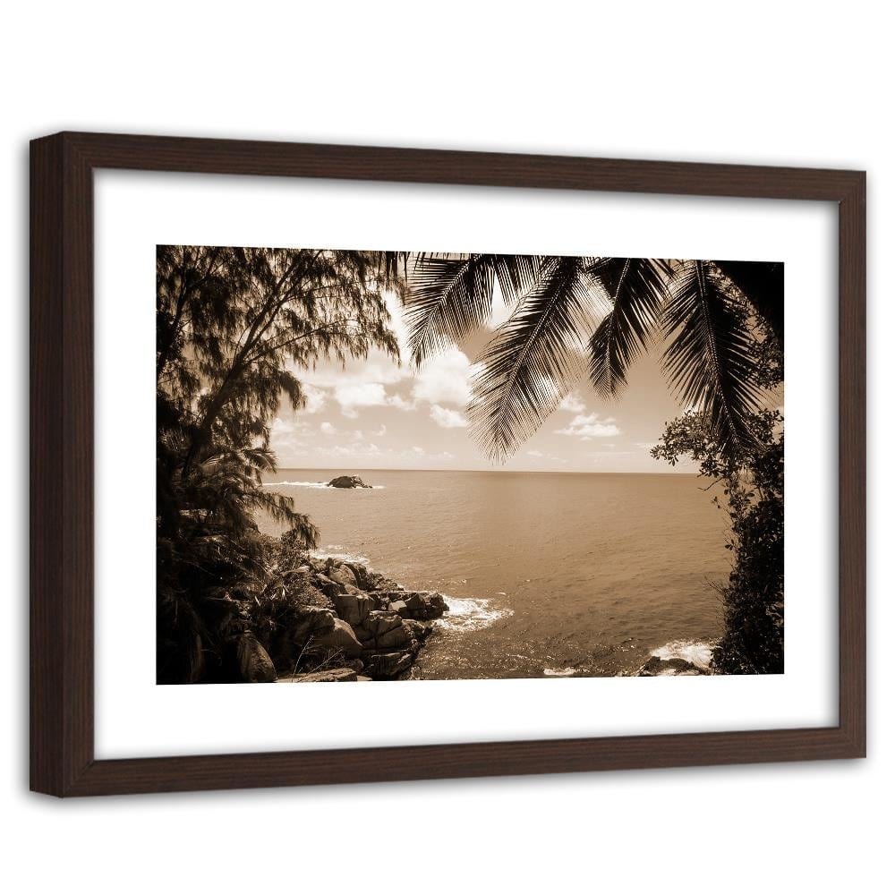 Glezna brūnā rāmī - A Rock In The Sea 1 Home Trends DECO