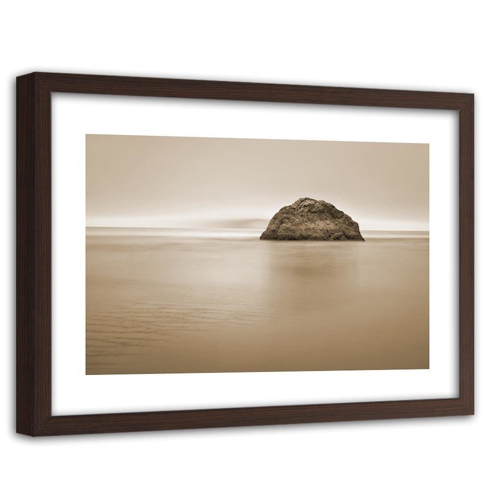 Glezna brūnā rāmī - A Rock In The Sea At Dusk 1 Home Trends DECO