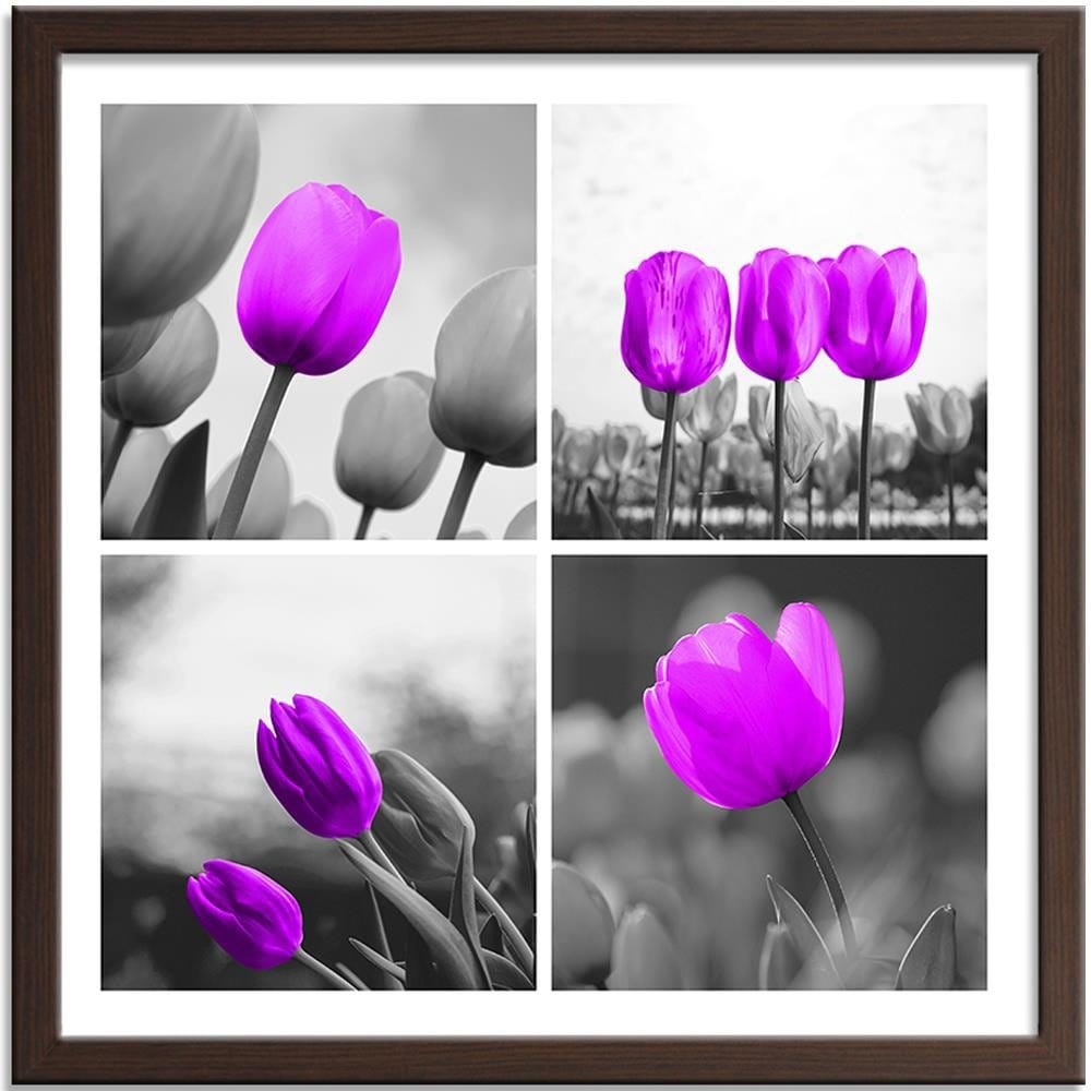Glezna brūnā rāmī - A Set Of Purple Tulips Home Trends DECO