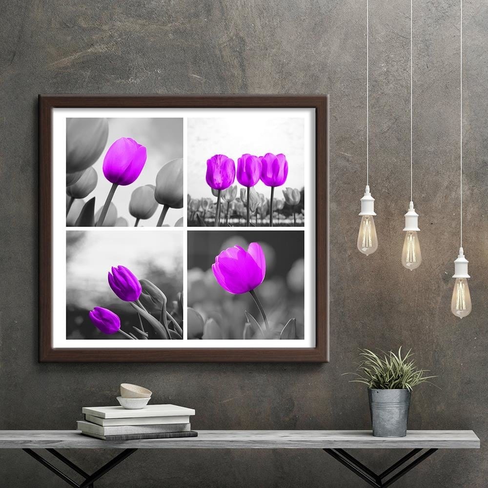 Glezna brūnā rāmī - A Set Of Purple Tulips Home Trends DECO