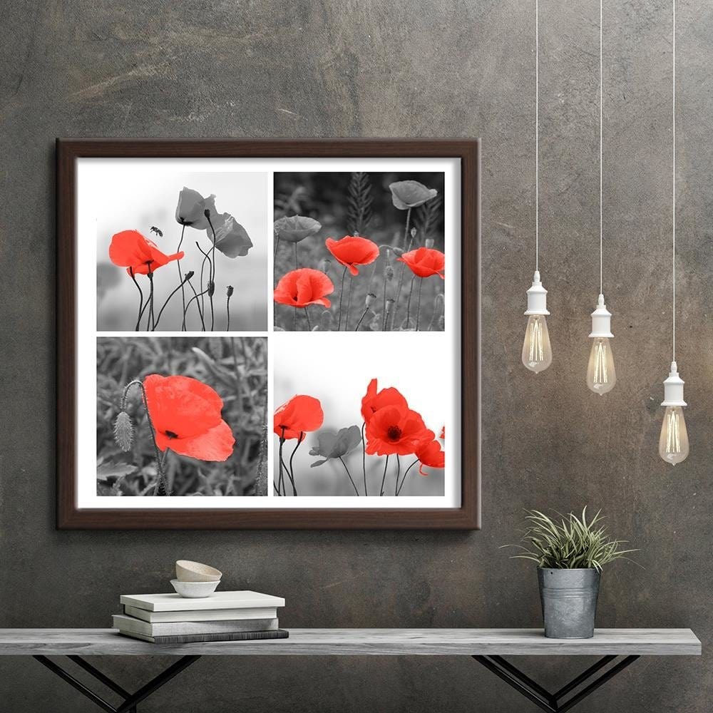 Glezna brūnā rāmī - A Set Of Red Poppies Home Trends DECO