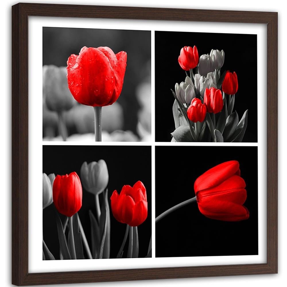 Glezna brūnā rāmī - A Set Of Red Tulips Home Trends DECO