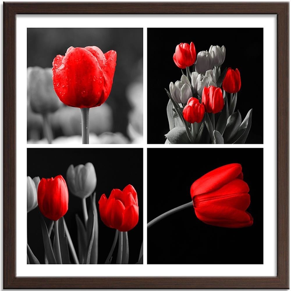Glezna brūnā rāmī - A Set Of Red Tulips Home Trends DECO