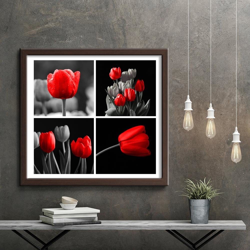 Glezna brūnā rāmī - A Set Of Red Tulips Home Trends DECO