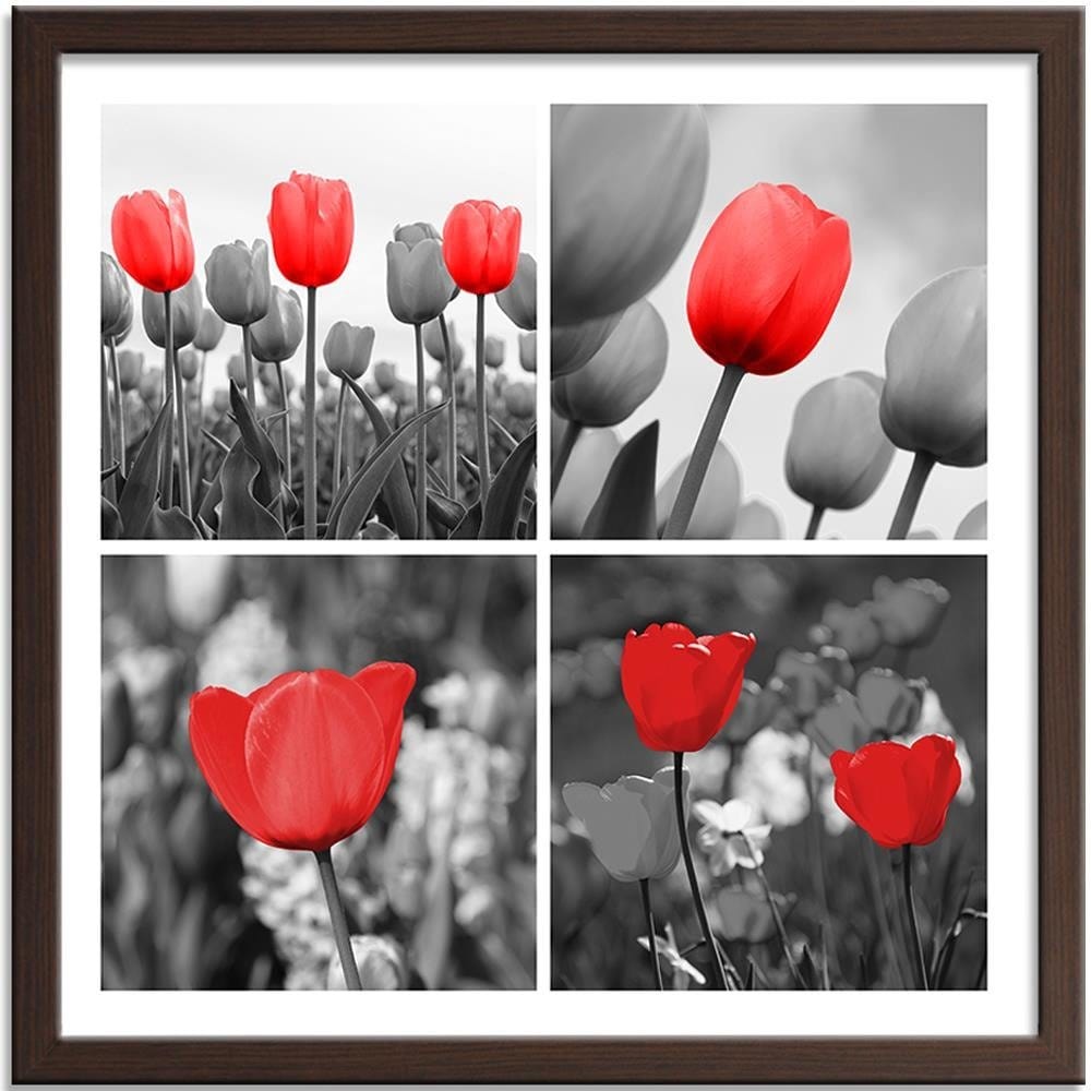 Glezna brūnā rāmī - A Set Of Red Tulips In Gray Home Trends DECO