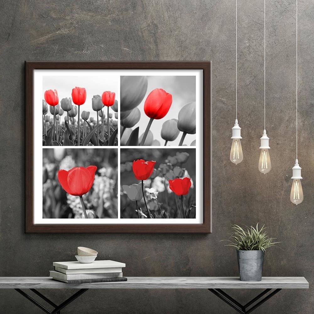 Glezna brūnā rāmī - A Set Of Red Tulips In Gray Home Trends DECO