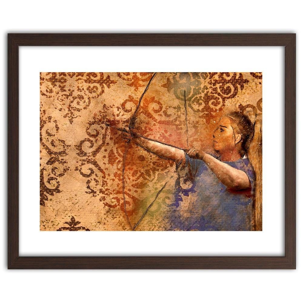 Glezna brūnā rāmī - A Woman Firing A Bow Home Trends DECO