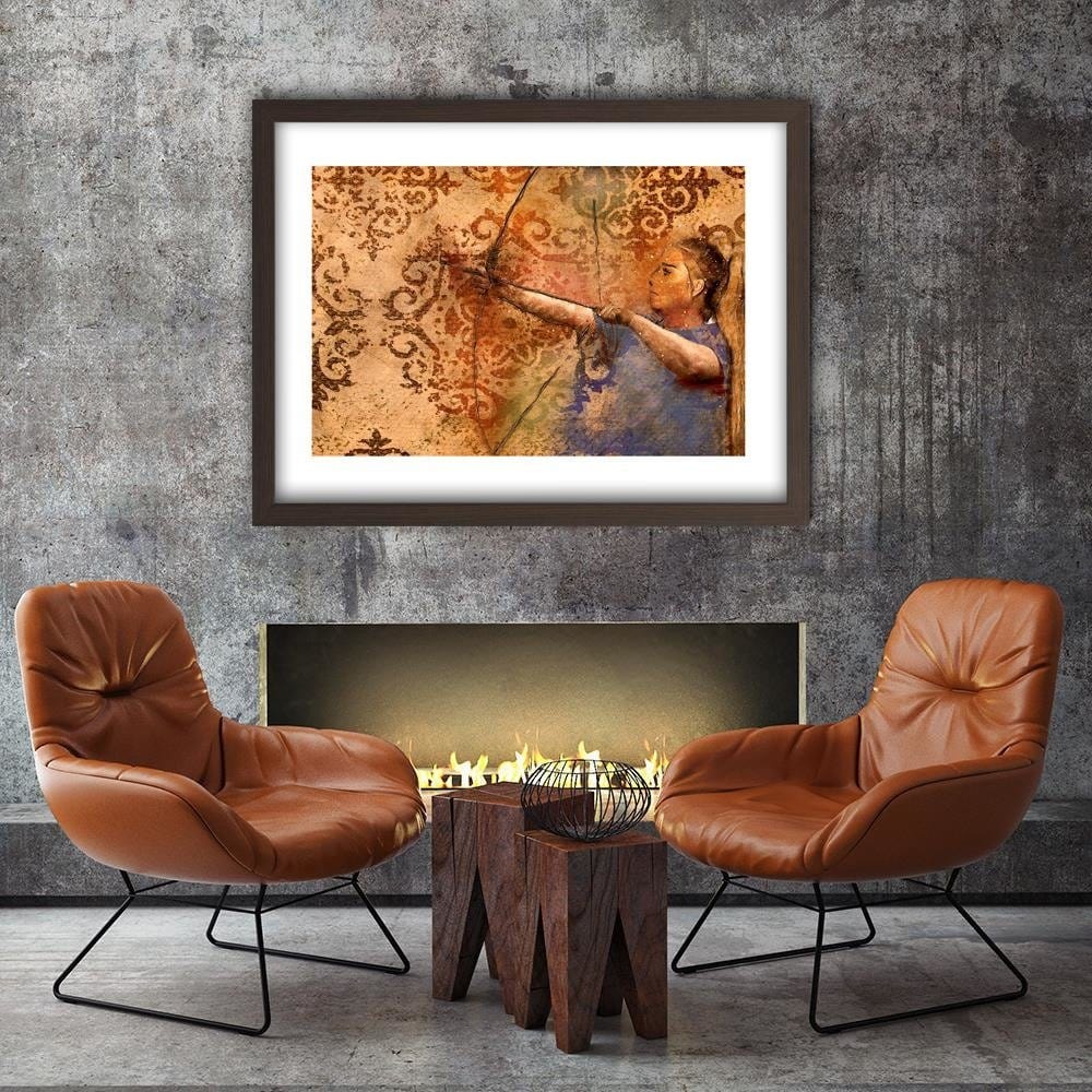 Glezna brūnā rāmī - A Woman Firing A Bow Home Trends DECO