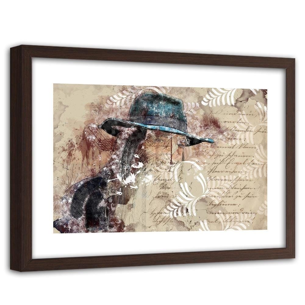 Glezna brūnā rāmī - A Woman In A Blue Hat Home Trends DECO