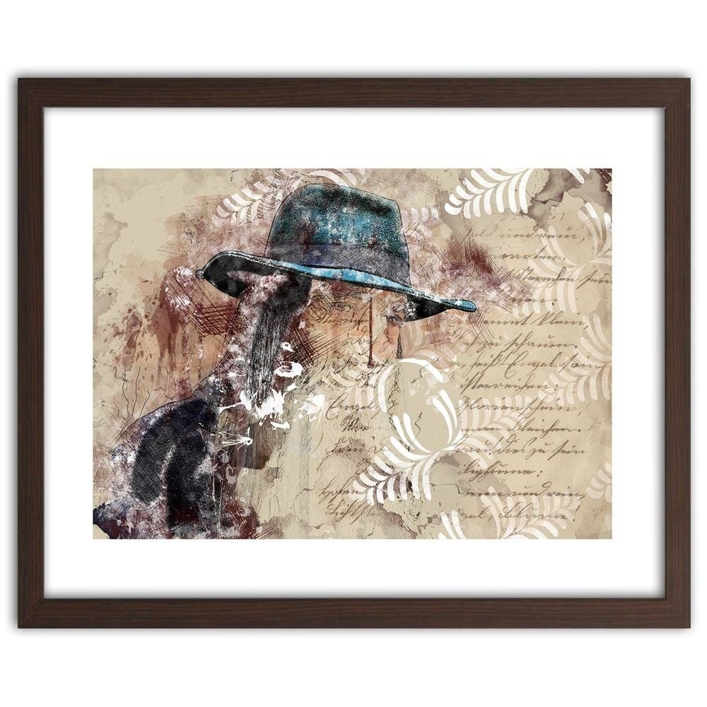 Glezna brūnā rāmī - A Woman In A Blue Hat Home Trends DECO