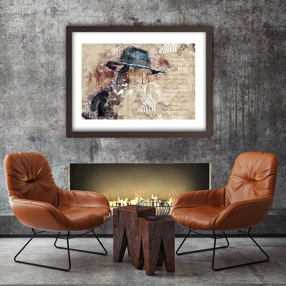 Glezna brūnā rāmī - A Woman In A Blue Hat Home Trends DECO