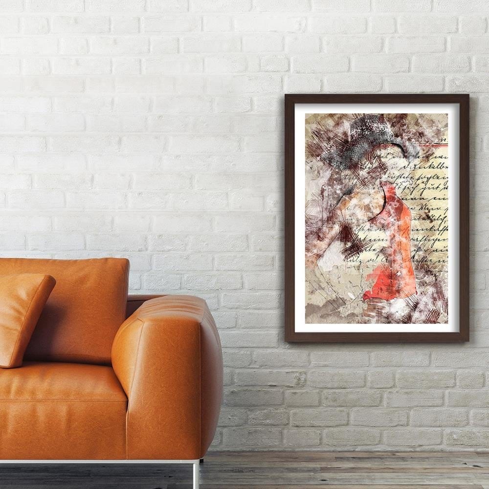 Glezna brūnā rāmī - A Woman In A Hat Abstraction Home Trends DECO