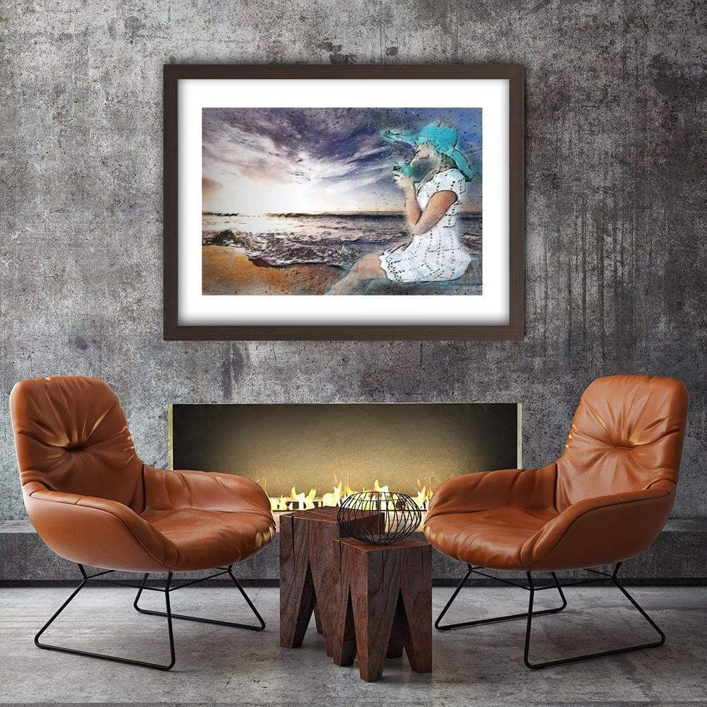 Glezna brūnā rāmī - A Woman In A Hat By The Sea Home Trends DECO
