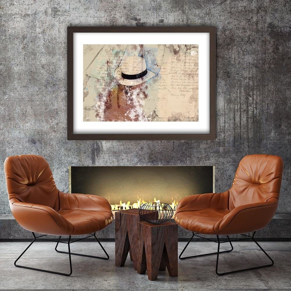 Glezna brūnā rāmī - A Woman In A Hat Home Trends DECO