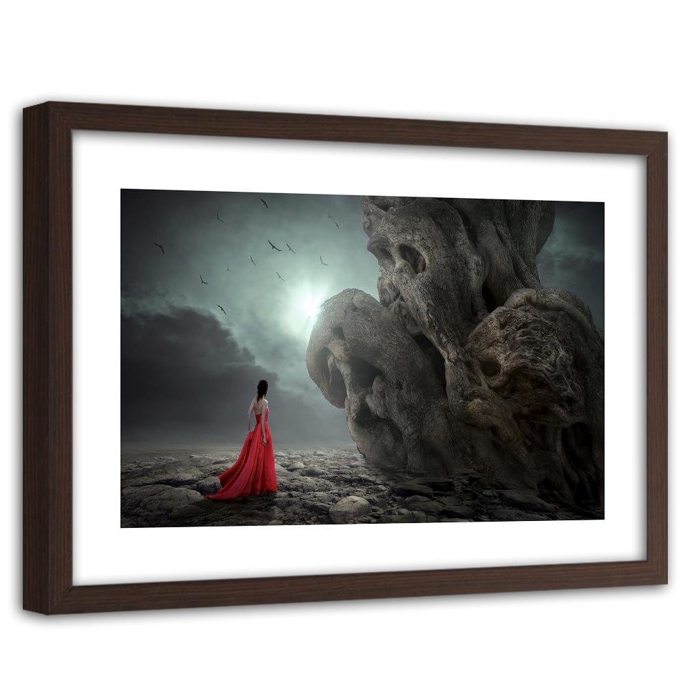 Glezna brūnā rāmī - A Woman In A Red Dress Fantasy Home Trends DECO
