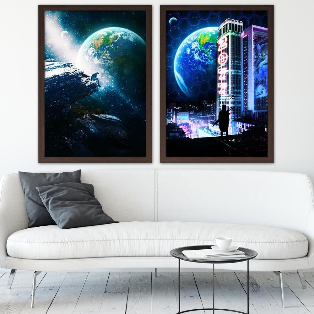 Glezna brūnā rāmī - Abstract Cosmos Blue Home Trends DECO