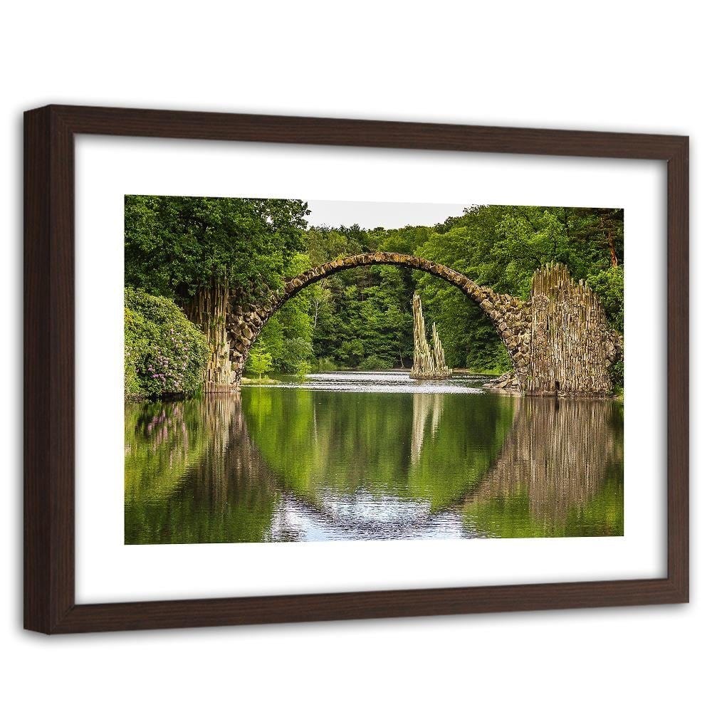 Glezna brūnā rāmī - Arch Bridge Over The Lake Home Trends DECO
