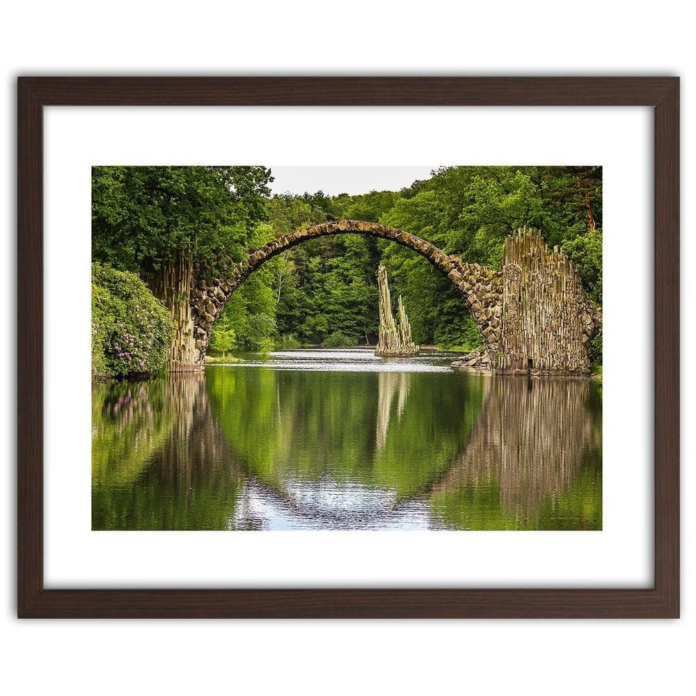 Glezna brūnā rāmī - Arch Bridge Over The Lake Home Trends DECO