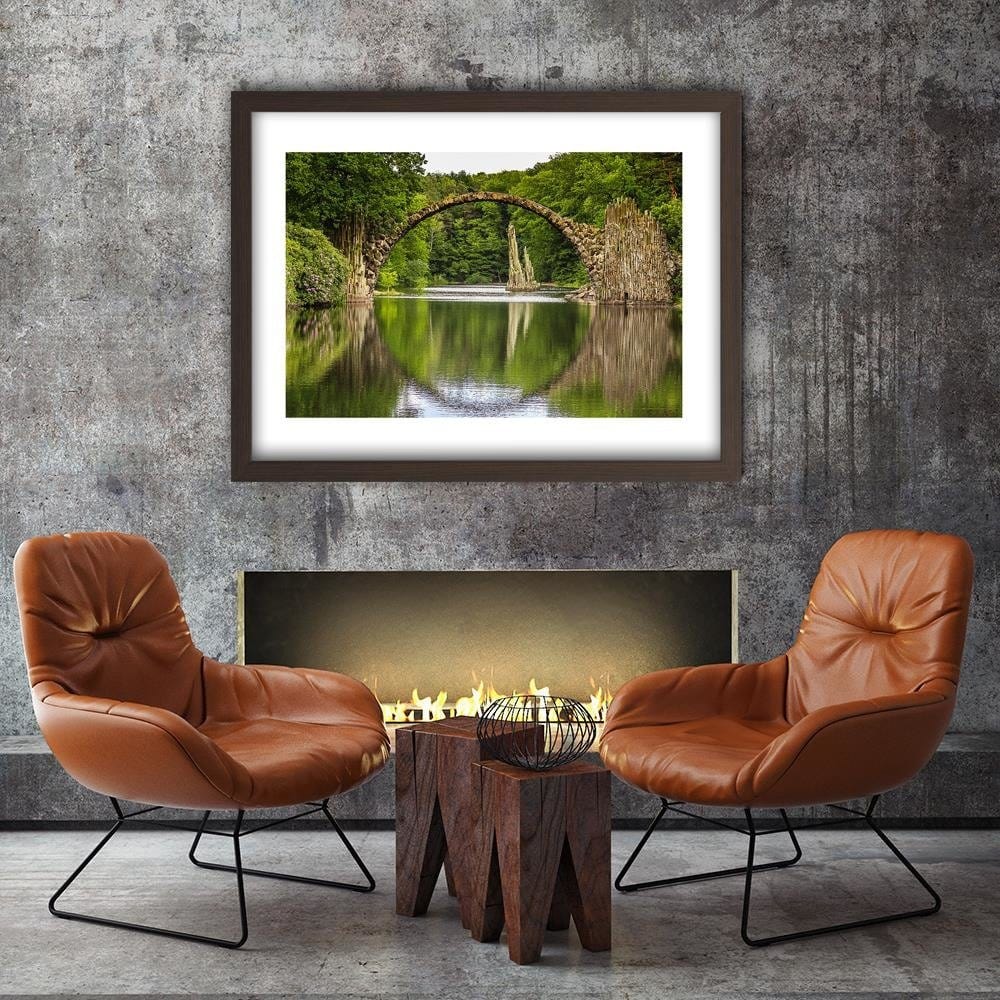 Glezna brūnā rāmī - Arch Bridge Over The Lake Home Trends DECO